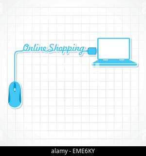 Shopping online concetto con il mouse e il computer portatile del vettore di stock Illustrazione Vettoriale