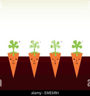 Carino bellissimo cartoon caratteri di carota in fila Illustrazione Vettoriale
