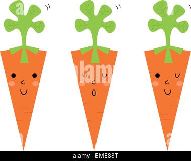 Bella cartoon carote impostare isolato su bianco Illustrazione Vettoriale