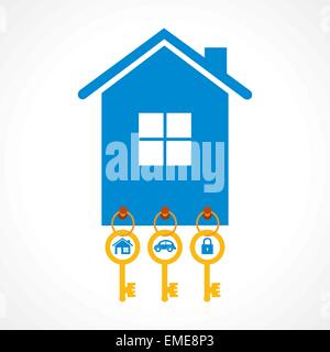 La chiave per la casa , auto e bloccare appeso su un portachiavi di vettore di stock Illustrazione Vettoriale