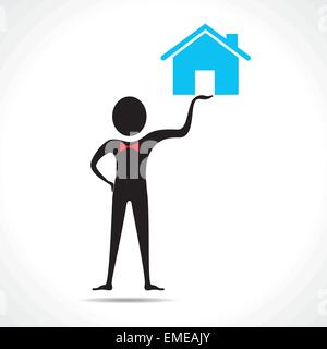 Uomo con un icona home vettore Illustrazione Vettoriale