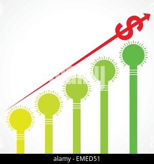 Grafico di salita del dollaro freccia e barre di lampadine di vettore di stock Illustrazione Vettoriale