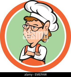 Chef di cucina bracci femmina cerchio piegato Cartoon Illustrazione Vettoriale