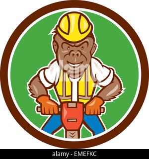 Costruzione di gorilla Jackhammer cerchio Cartoon Illustrazione Vettoriale