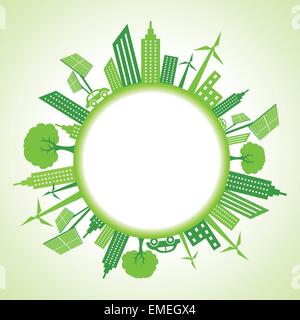 Eco cityscape intorno al cerchio di vettore di stock Illustrazione Vettoriale