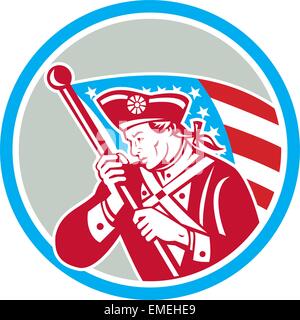 American Patriot soldato sventola Bandiera cerchio Illustrazione Vettoriale