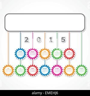 Semplice Calendario 2015 design con colorati appesi ingranaggi vettore di stock Illustrazione Vettoriale