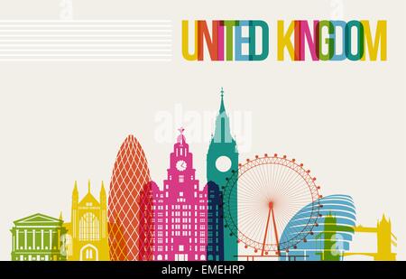 Travel Regno Unito la destinazione dei punti di riferimento sullo sfondo dello skyline di Illustrazione Vettoriale
