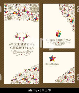 Merry Christmas greeting card impostato Illustrazione Vettoriale