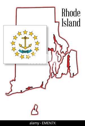 La Rhode Island mappa di stato e Flag Illustrazione Vettoriale