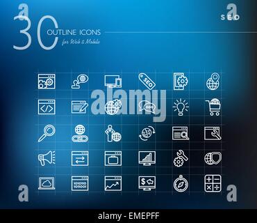 Seo sito web outline set di icone Illustrazione Vettoriale