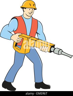 Operaio edile Azienda Jackhammer Cartoon Illustrazione Vettoriale