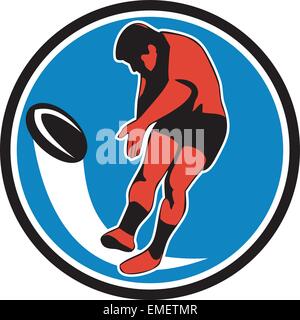 Giocatore di Rugby calci palla cerchio retrò Illustrazione Vettoriale