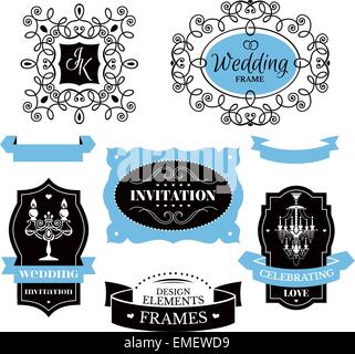 Set di cornici di nozze ed etichette Illustrazione Vettoriale
