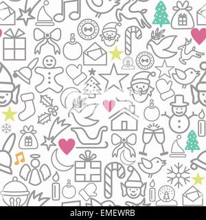 Buon Natale carta da imballaggio pattern icone di contorno Illustrazione Vettoriale