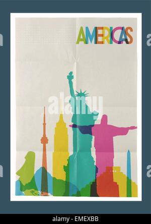 Travel Americas landmarks skyline poster vintage Illustrazione Vettoriale