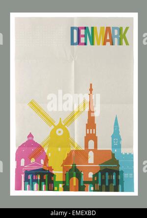 Viaggi Danimarca landmarks skyline poster vintage Illustrazione Vettoriale