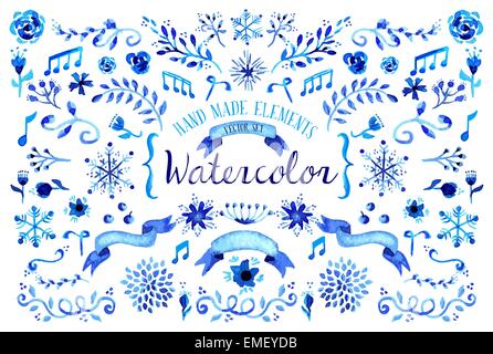 Acquerello set floreali illustrazione Illustrazione Vettoriale