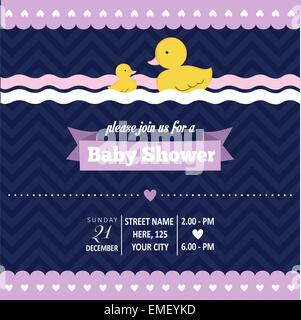 Baby shower invito con anatra in stile retrò Illustrazione Vettoriale