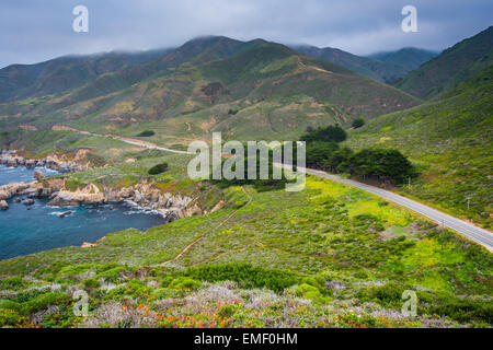 Vista della Pacific Coast Highway e montagne lungo la costa a Garrapata State Park, California. Foto Stock