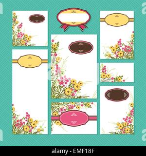 Set di motivi floreali Carte di nozze Illustrazione Vettoriale