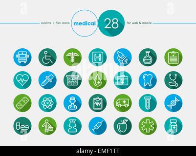 Medical piatto set di icone Illustrazione Vettoriale