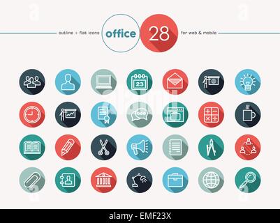 Office piatto set di icone Illustrazione Vettoriale