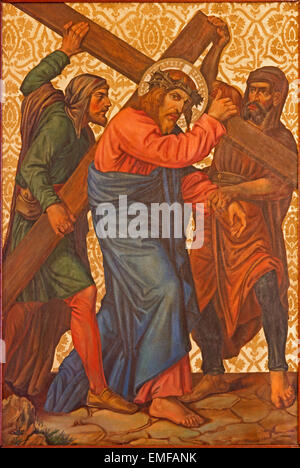 Gerusalemme - il Cristo in croce vernice come parte della croce ciclismo modo nella Chiesa Armena di Nostra Signora di spasmo. Foto Stock