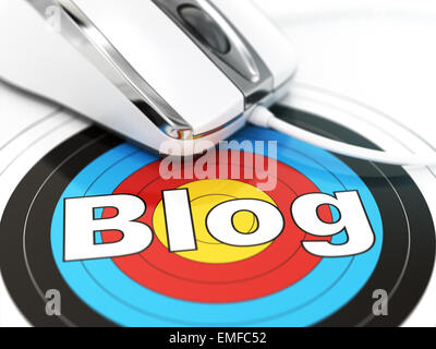 Concetto di blog. Il Mouse sul bersaglio con il testo. DOF effetto 3D Foto Stock