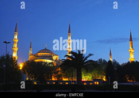 Sultan Ahmed moschea di notte. Storica moschea di Istanbul, Turchia Foto Stock