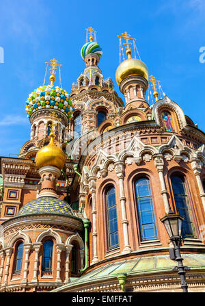 Cupole della Chiesa del Salvatore sul Sangue versato a San Pietroburgo, Russia Foto Stock