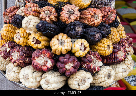 Le diverse varietà di mais nativo(mais) in Cusco, Perù. Foto Stock