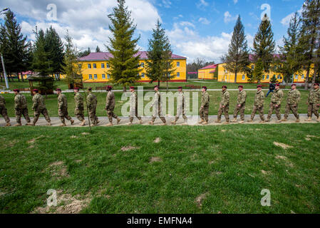 Lviv, Ucraina. Xx Apr, 2015. I soldati USA durante la cerimonia di apertura ucraino ci-Esercizio intrepido custode a livello internazionale di mantenimento della pace e centro sicurezza, Yavoriv, regione di Lviv, Ucraina. Foto di © Oleksandr Rupeta/Alamy Live News Credito: Oleksandr Rupeta/Alamy Live News Foto Stock