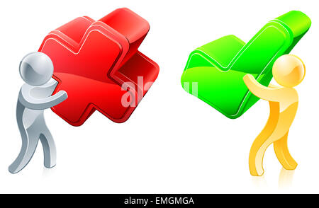 Le persone in possesso di una croce verde e un segno di spunta rosso, concept per il voto o in disaccordo Foto Stock Le persone in possesso di una croce verde e un segno di spunta rosso, concept per il voto o in disaccordo Foto Stock
