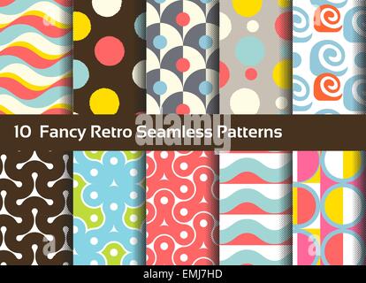 Astratti modelli senza giunture. Caratteristiche geometriche e motivi ornamentali. Uno stile rétro Illustrazione Vettoriale