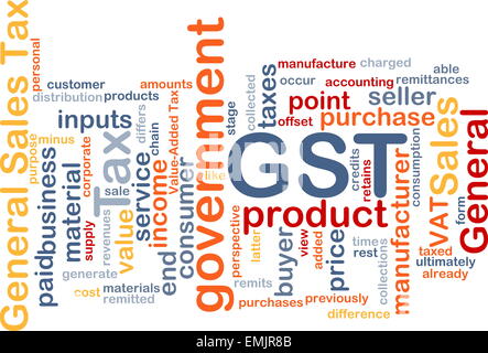 Sfondo del modello di testo concetto wordcloud illustrazione della tassa GST Foto Stock