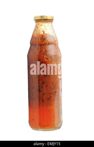 Mare Frangola bacche ( Hippophae rhamnoides nota ) con il miele in una bottiglia di vetro - medicina tradizionale Foto Stock