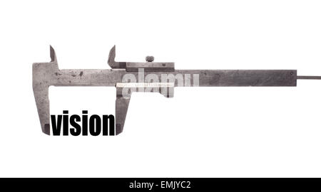 Colore shot orizzontale di una pinza e misurando la parola "visione". Foto Stock