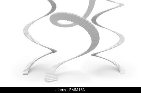 Un gruppo di scale a spirale isolato su sfondo bianco. 3d illustrazione Foto Stock