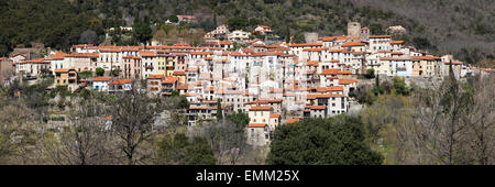 Panorama di Amelie-les-Bains-Palalda in Pyrenees-Orientales, Languedoc-Roussillon, Francia. Foto Stock