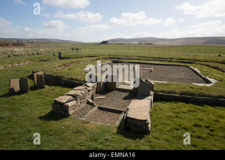Barnhouse insediamento neolitico accanto le pietre di Stenness, Orkney Foto Stock