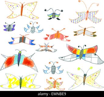 Set di disegnati a mano farfalle e falene Illustrazione Vettoriale