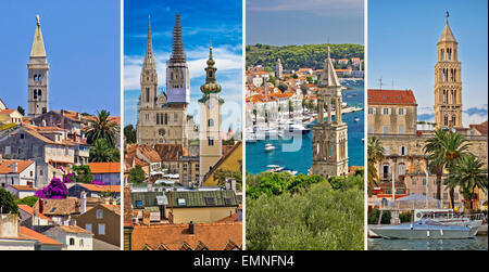 Benvenuti in Croazia, città di Mali Losinj, Zagabria, Hvar e Spalato collage Foto Stock