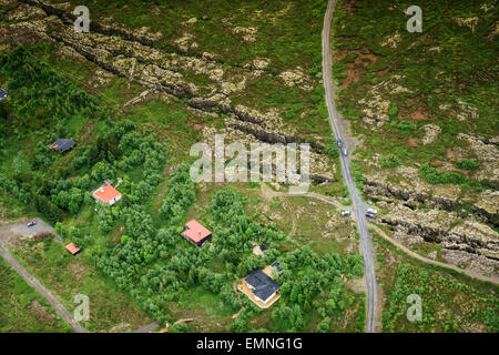 Case estive e la cresta Mid-Atlantic, Thingvellir National Park, Islanda Foto Stock