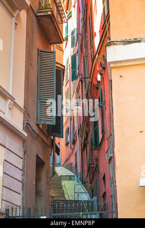 Genova colore, tipicamente un vicolo colorato nel centro medievale di Genova - il Centro Storico - Liguria, Italia. Foto Stock