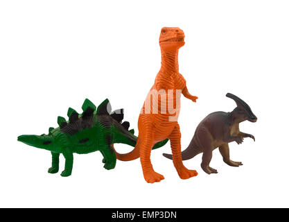 I dinosauri. Isolato giocattolo di plastica dinosauri in piedi e in posa su sfondo bianco. Foto Stock