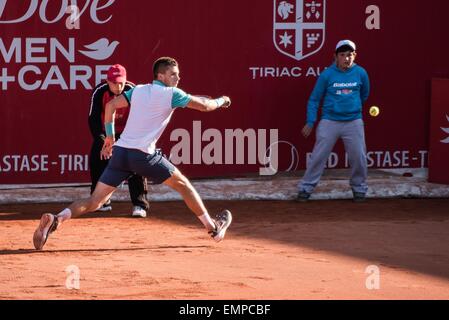 Aprile 22, 2015: Borna CORIC CRO in azione durante il torneo ATP BRD Nastase Tiriac Trophy di BNR Arenas, Romania ROU. Catalin Soare/www.sportaction.ro Foto Stock