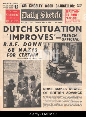 1940 front page schizzo quotidiano olandese "situazione migliora l' Foto Stock
