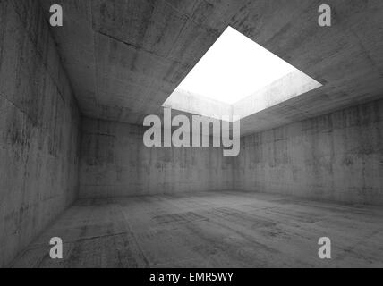 Abstract architettura sfondo, vuota di calcestruzzo scuro sala interna con il bianco apertura nel soffitto, 3d illustrazione Foto Stock