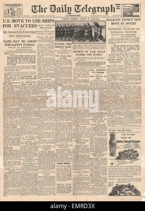 1940 front page Daily Telegraph navi per bambini evacuee votare a Washington Foto Stock